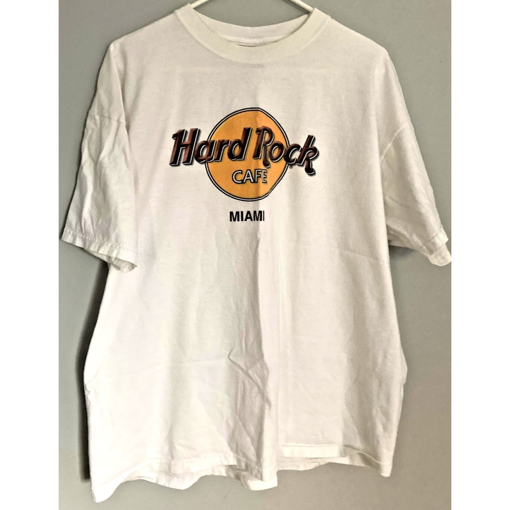 Hard Rock Cafe Miami Shirt Mens XL White Short Sleeve Graphic Logo Cotton